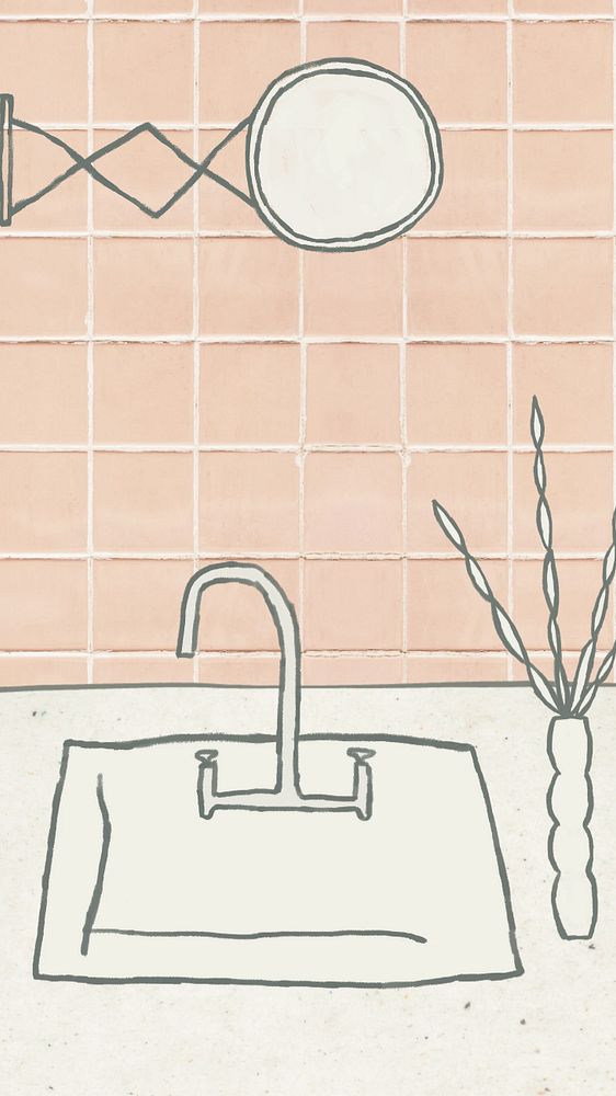 Bathroom mobile wallpaper, editable hand drawn illustration