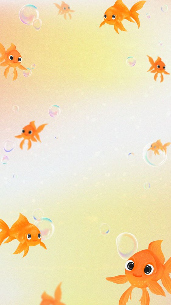 Goldfish bubbles iPhone wallpaper, editable illustration background