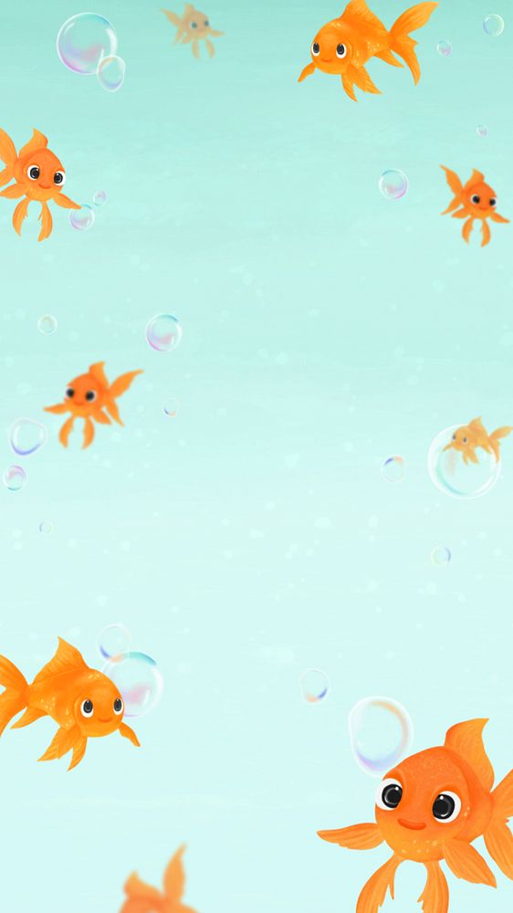 Goldfish bubbles iPhone wallpaper, editable illustration background