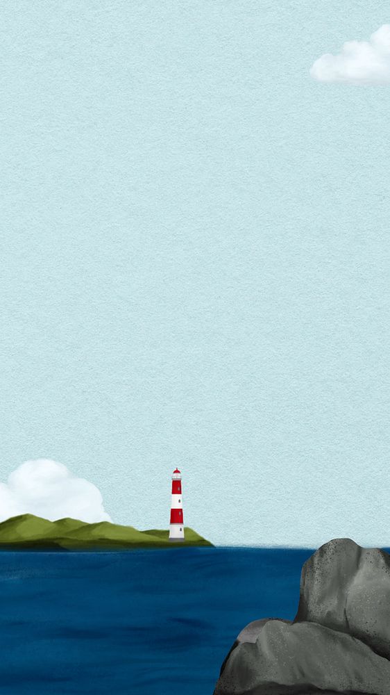 Coastal lighthouse scene iPhone wallpaper, editable illustration background