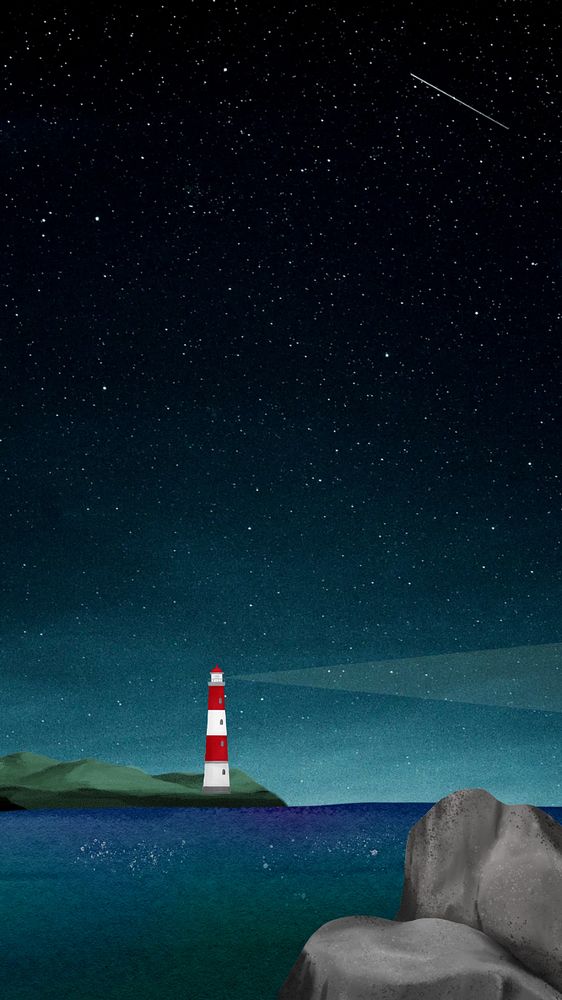 Lighthouse at night iPhone wallpaper, editable illustration background