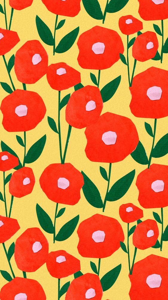 Poppy flower pattern iPhone wallpaper, editable remix background