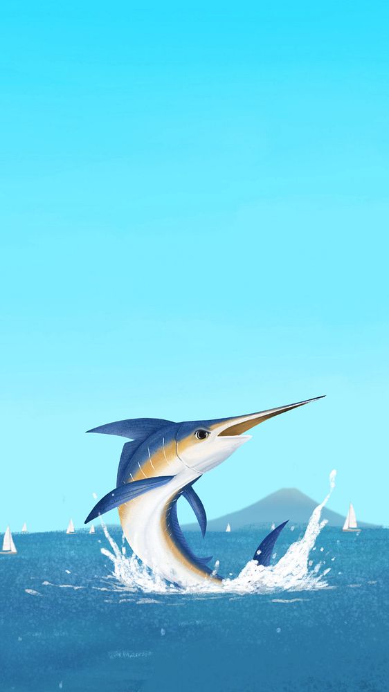 Swordfish blue iPhone wallpaper, editable illustration background