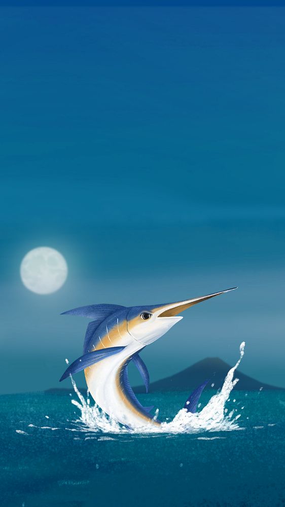 Night fishing, blue iPhone wallpaper, editable illustration background