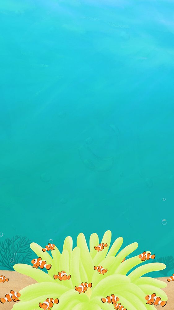 Cute clownfish iPhone wallpaper, editable illustration background