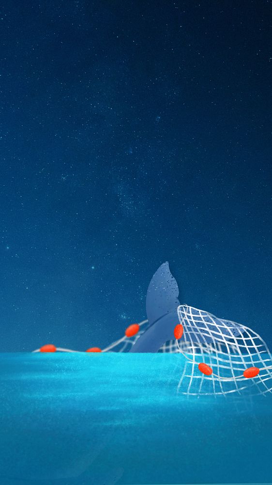 Illegal fishing, blue iPhone wallpaper, editable illustration background