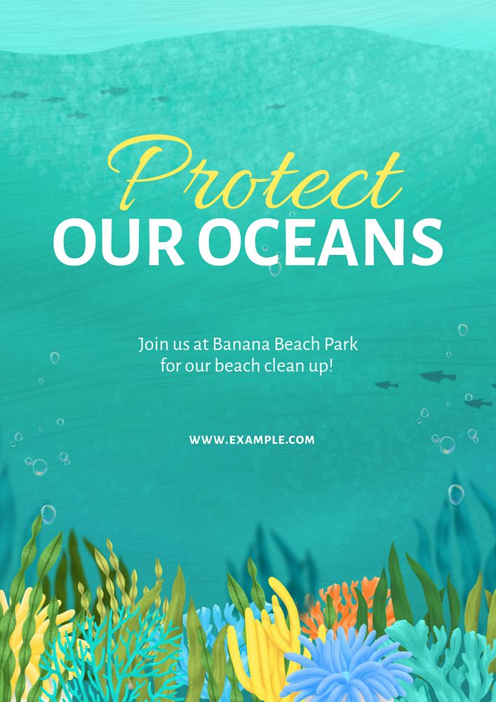 Protect oceans poster template, customizable aesthetic paint remix 