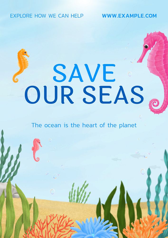 Save our seas poster template, customizable aesthetic paint remix 