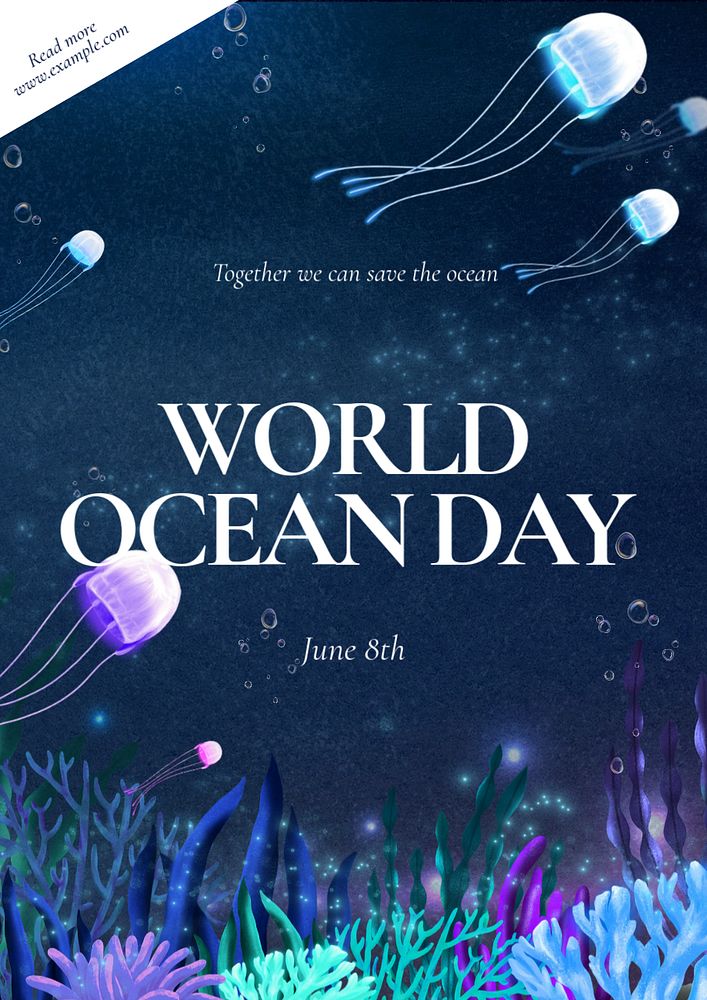 World ocean day poster template, customizable aesthetic paint remix 