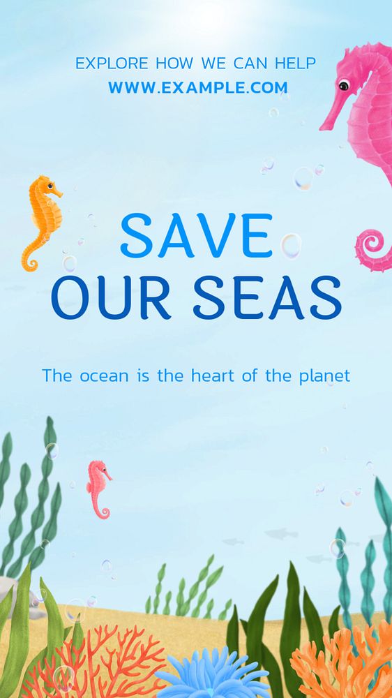 Save our seas Instagram story template, editable aesthetic paint remix 