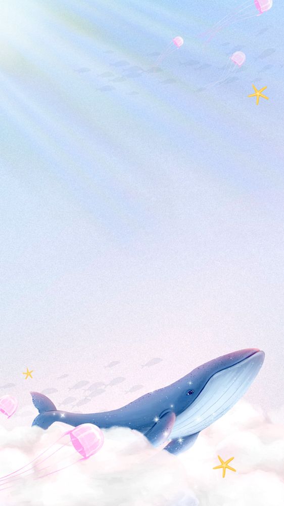 Fantasy cloud whale iPhone wallpaper, editable illustration background