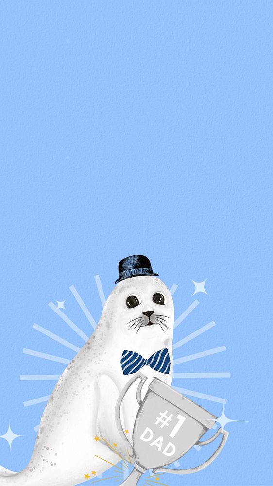 Father's day seal iPhone wallpaper, editable illustration background