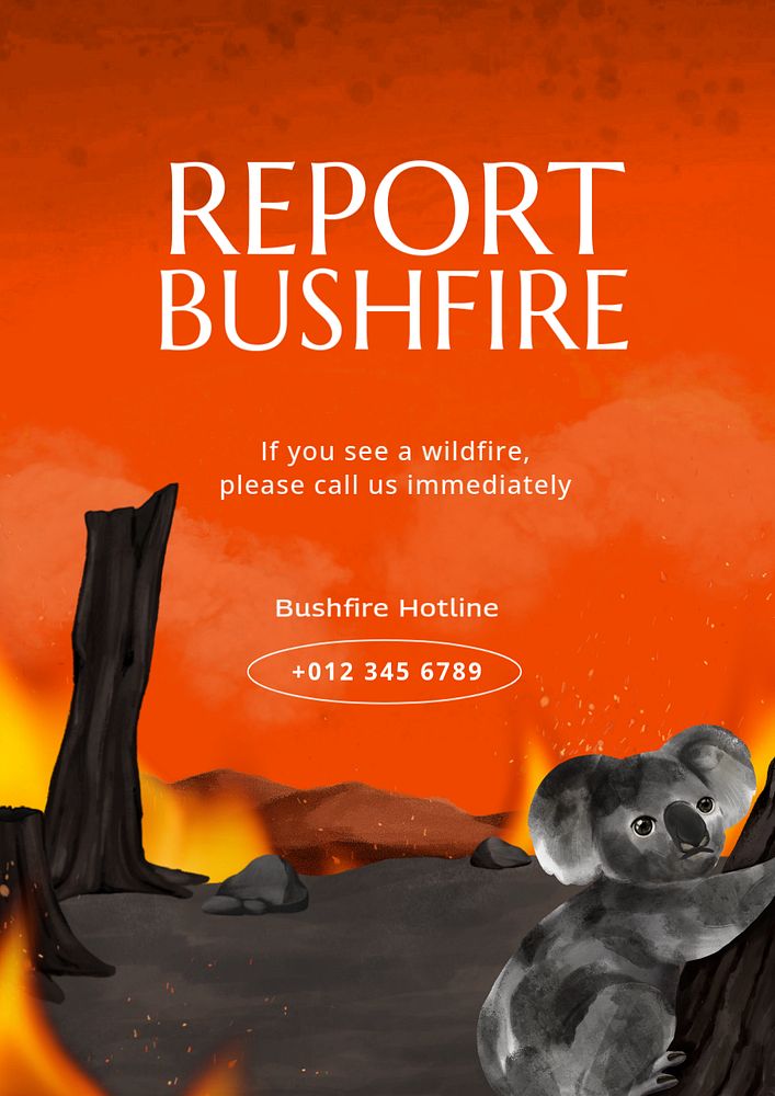 Report bushfire poster template, customizable aesthetic paint remix 