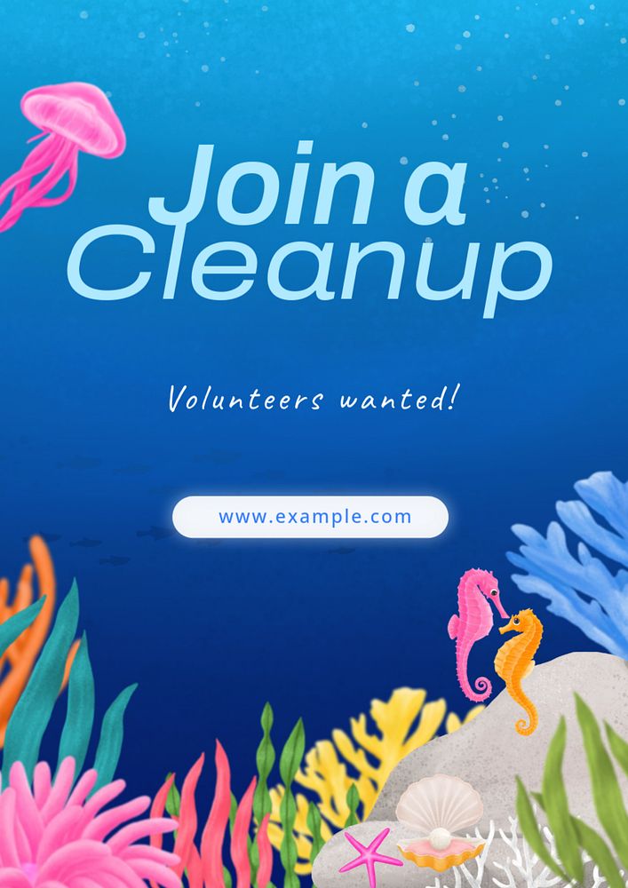 Beach cleanup poster template, customizable aesthetic paint remix 