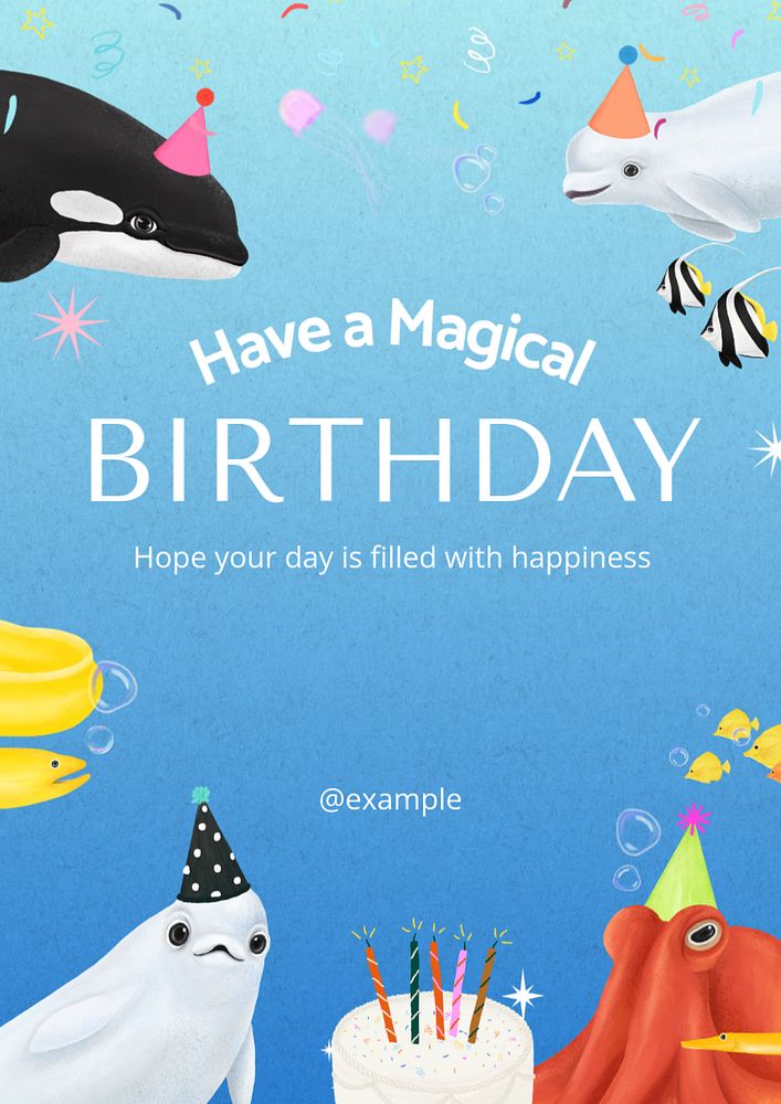 Magical birthday poster template, customizable aesthetic paint remix 