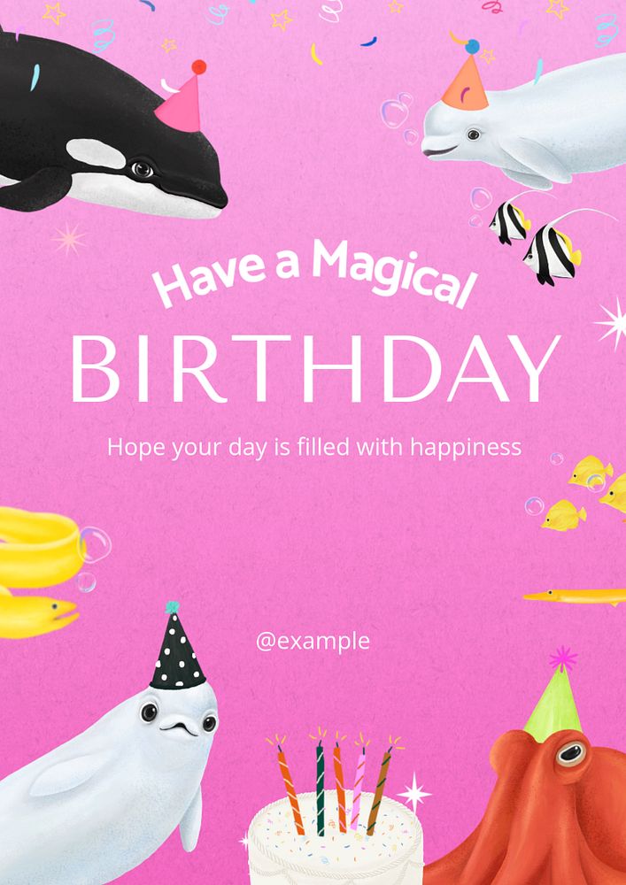 Magical birthday poster template, customizable aesthetic paint remix 