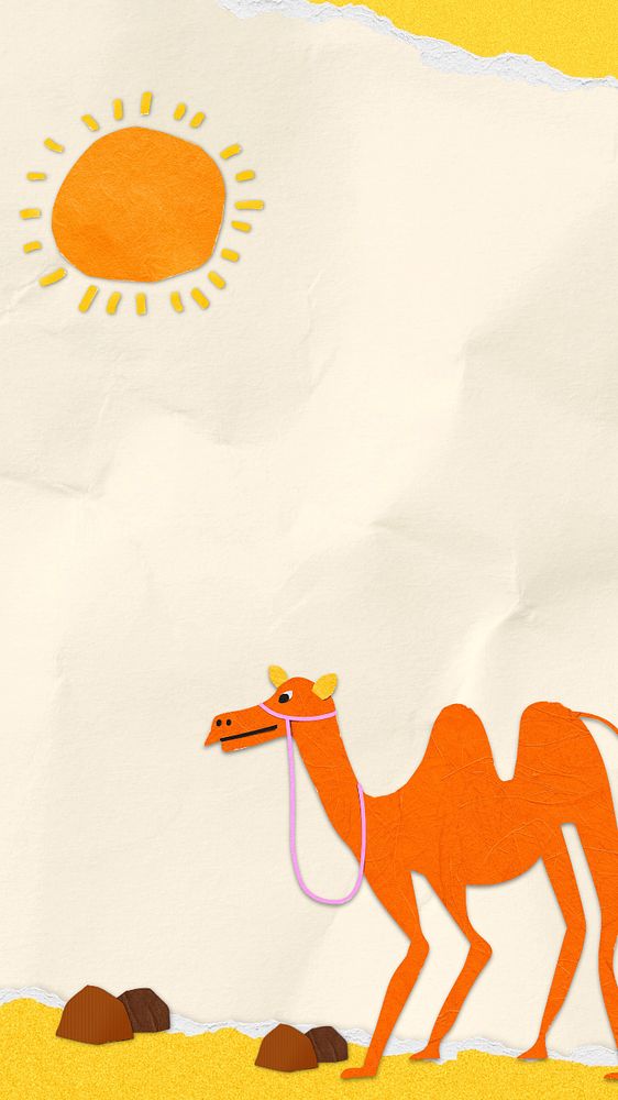 Paper craft camel iPhone wallpaper, editable remix background