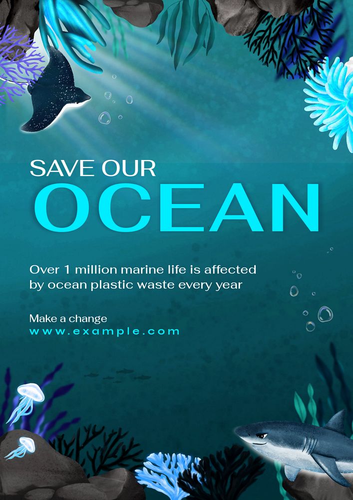 Save oceans poster template, customizable aesthetic paint remix 