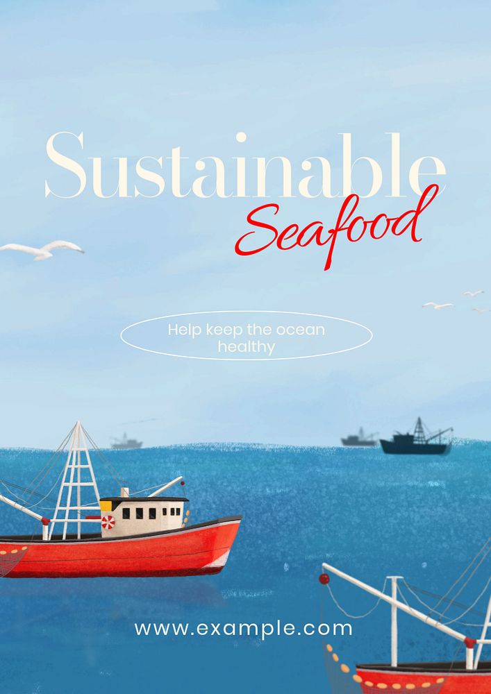 Sustainable seafood poster template, customizable aesthetic paint remix 