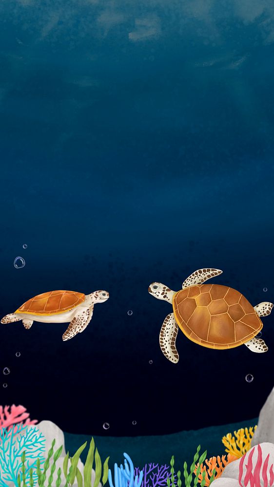 Sea turtle, dark iPhone wallpaper, editable illustration background