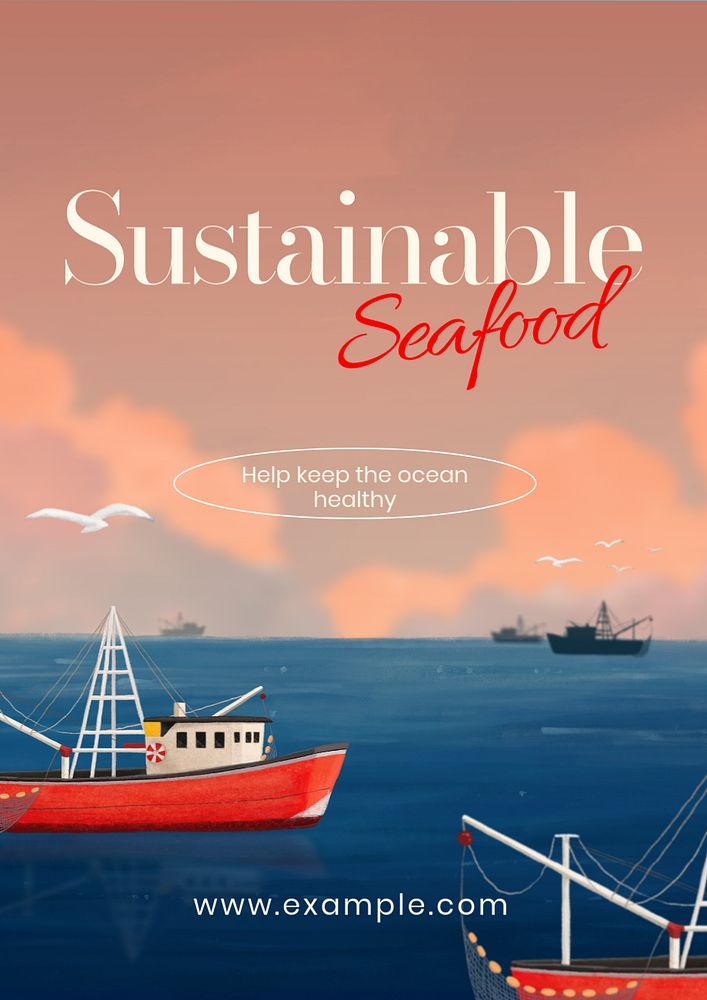 Sustainable seafood poster template, customizable aesthetic paint remix 