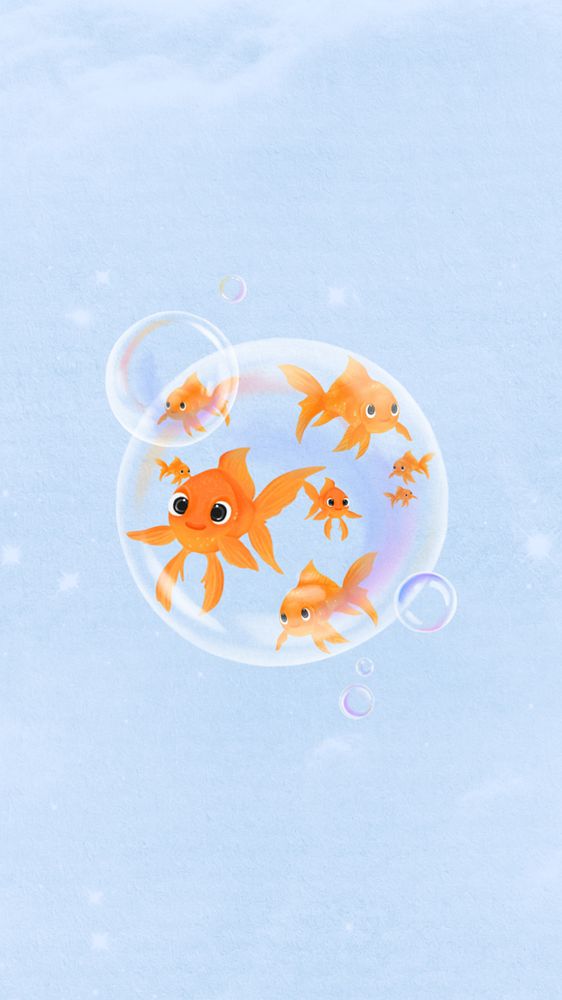 Goldfish bubble, blue iPhone wallpaper, editable illustration background