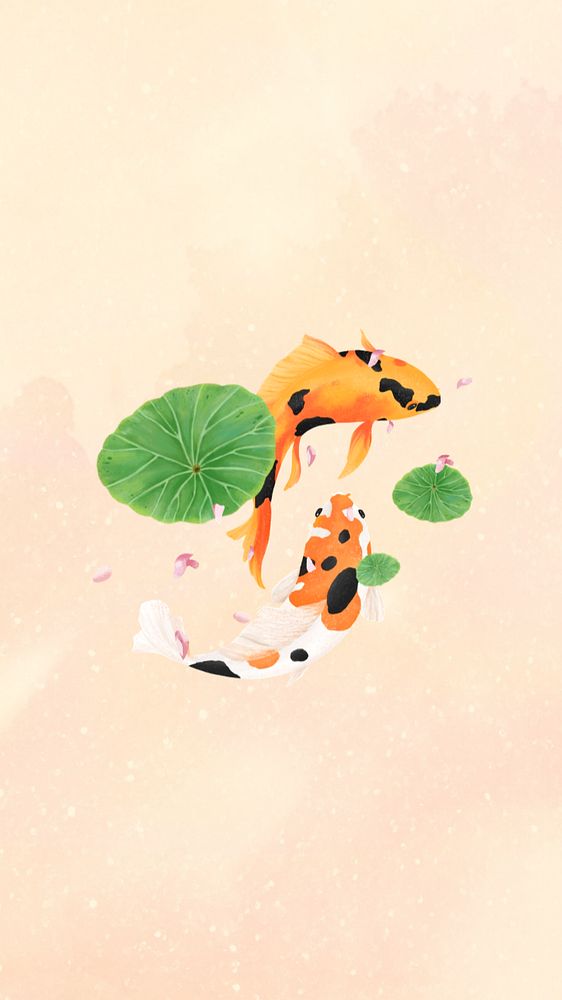 Koi fish couple iPhone wallpaper, editable illustration background