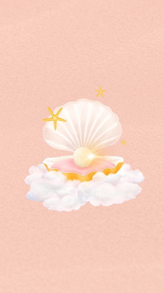 Aesthetic pearl shell iPhone wallpaper, editable illustration background