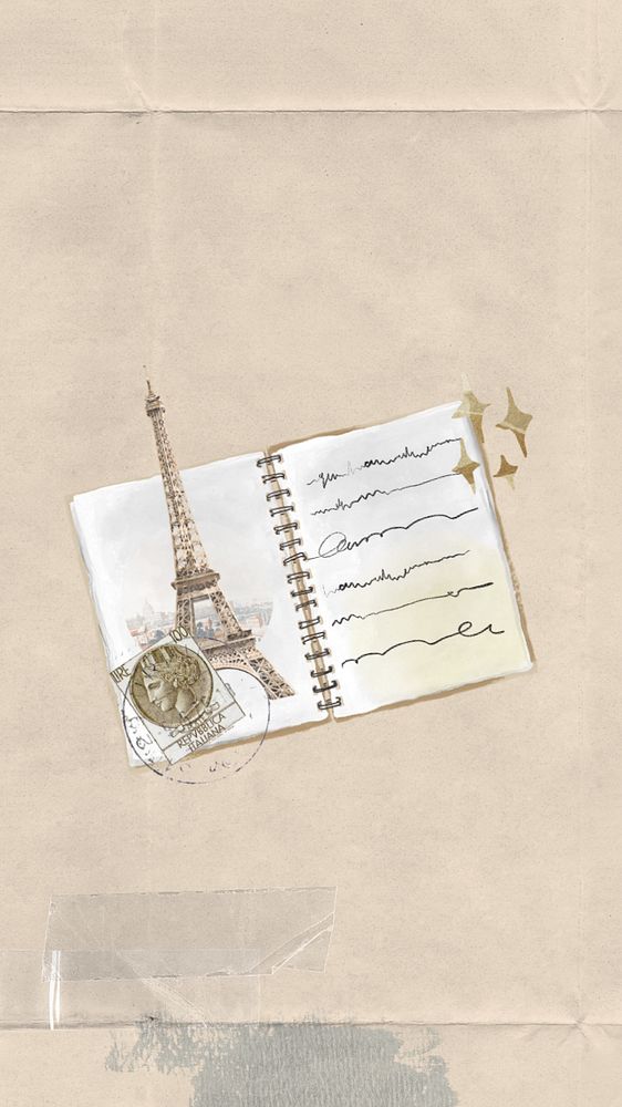 Aesthetic travel diary mobile wallpaper, editable paper texture collage remix design