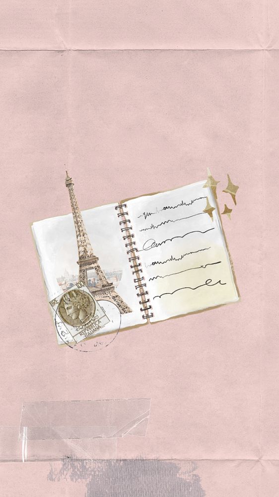 Eiffel tower diary phone wallpaper, editable aesthetic paper texture collage remix design