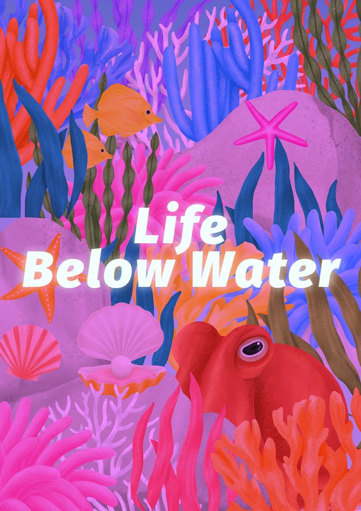 Life below water poster template, customizable aesthetic paint remix 