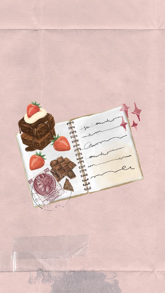 Aesthetic baker diary mobile wallpaper, editable paper texture collage remix design