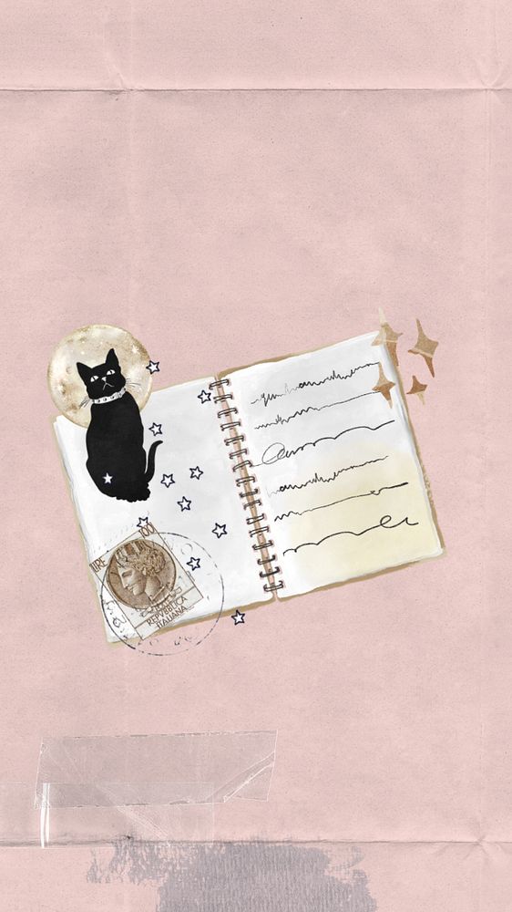 Cat lover diary phone wallpaper, editable aesthetic paper texture collage remix design