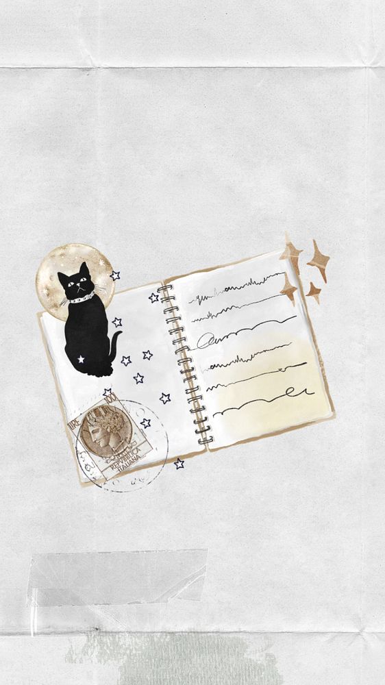 Aesthetic cat diary mobile wallpaper, editable paper texture collage remix design