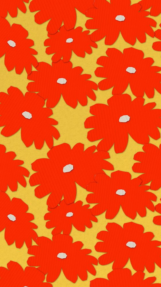 Red flower pattern iPhone wallpaper, editable remix background