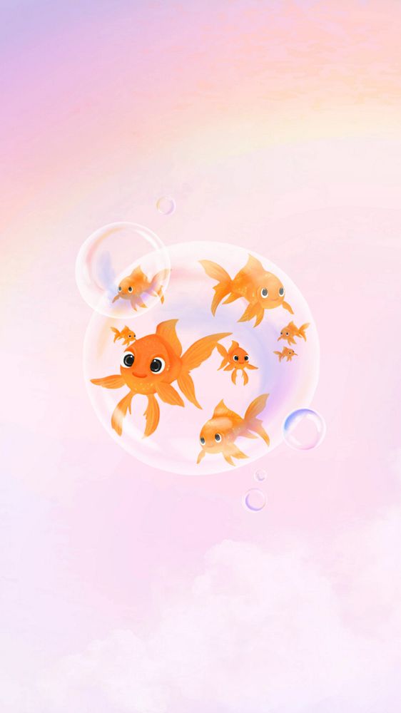 Pink goldfish bubble iPhone wallpaper, editable illustration background