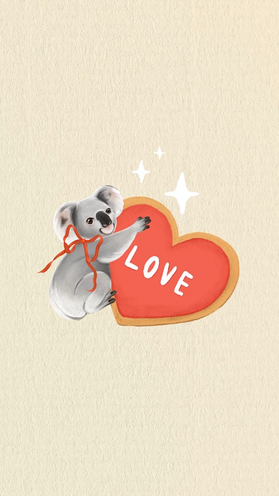 Valentine's koala iPhone wallpaper, editable illustration background