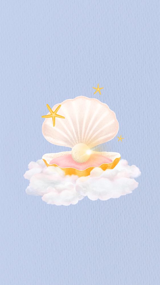 Aesthetic pearl shell iPhone wallpaper, editable illustration background