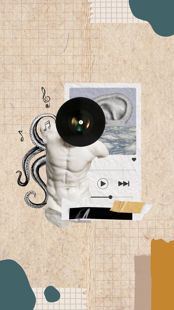 Greek God statue iPhone wallpaper, music collage, editable design