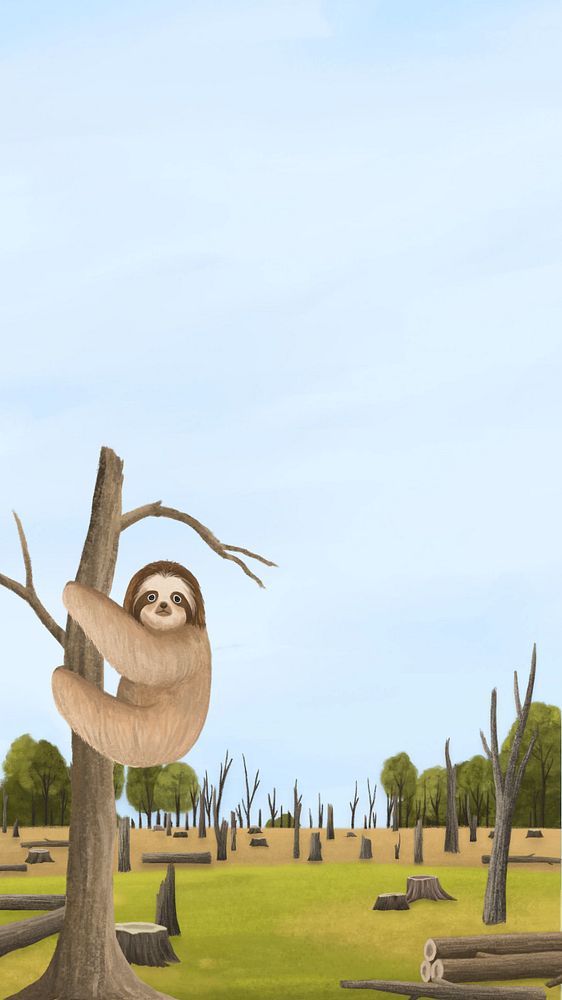 Deforestation sloth habitat iPhone wallpaper, editable illustration background