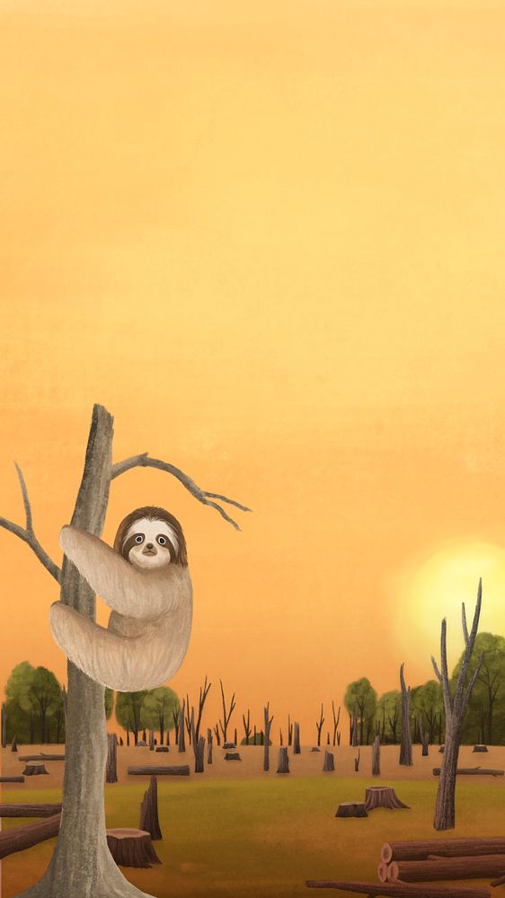 Deforestation sloth habitat iPhone wallpaper, editable illustration background