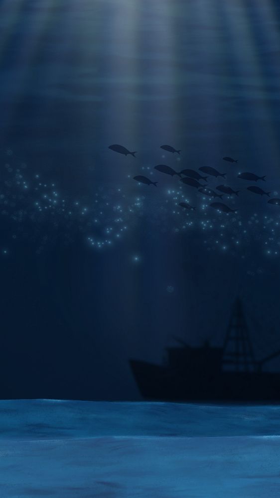 Deep blue ocean iPhone wallpaper, editable illustration background