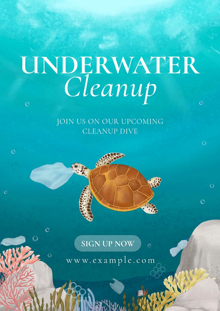 Underwater cleanup poster template, customizable aesthetic paint remix 