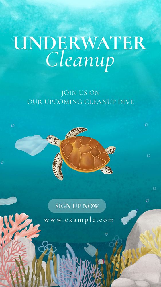 Underwater cleanup Instagram story template, editable aesthetic paint remix 