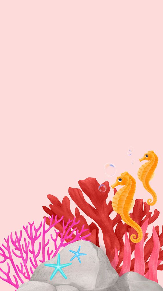 Pink coral reef iPhone wallpaper, editable illustration background