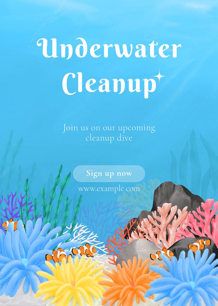 Underwater cleanup poster template, customizable aesthetic paint remix 