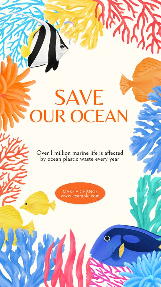 Save oceans Instagram story template, editable aesthetic paint remix 