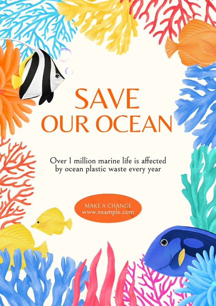 Save oceans poster template, customizable aesthetic paint remix 