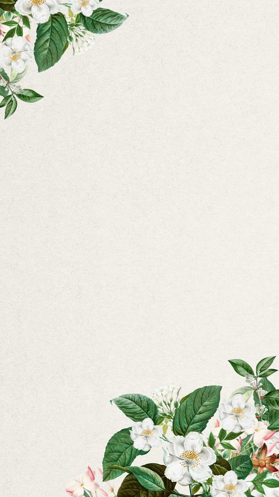 Jasmine flower border mobile wallpaper, off-white textured background, editable design