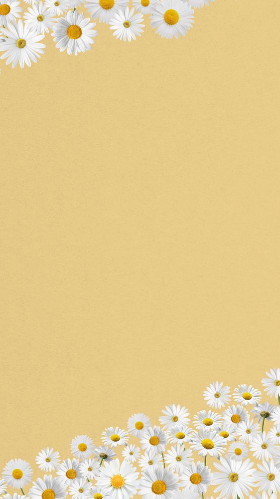 Daisy flower border iPhone wallpaper, pastel yellow background, editable design